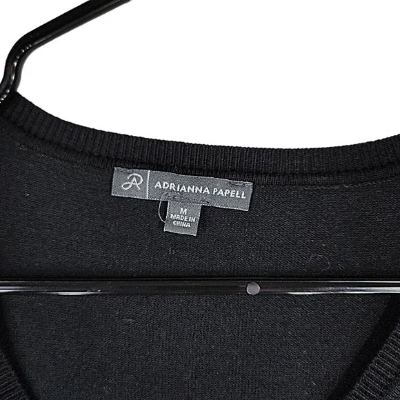 Adrianna Papell M Womens Bishop‎ Sleeve Sweater sMixed Media Black White Floral - Picture 3 of 12